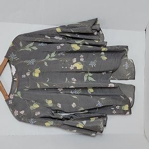 LC Lauren Conrad Women's Gray Green Blue Pink Yellow Floral Bell Sleeve Top,  PS